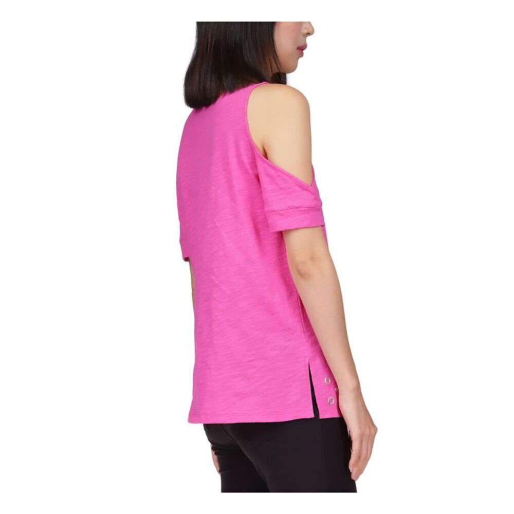 MICHAEL MICHAEL KORS Womens Pink Embellished Short Sleeve Crew Neck Top L - Picture 3 of 4